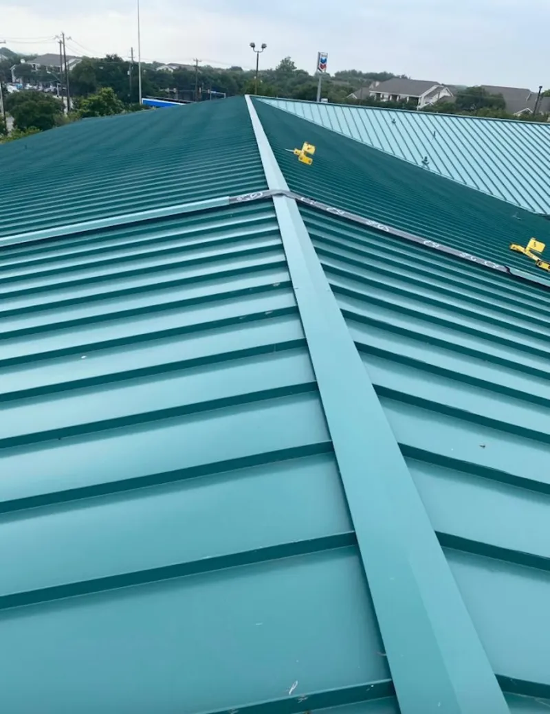 Green commercial metal roof ridge and valley for Metal Roof Repair in Lake Wylie